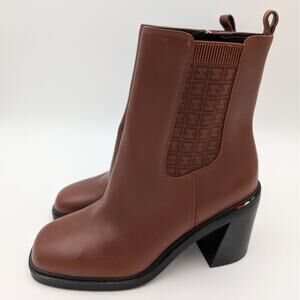 Sarto Paula Block Heel Bootie Women's Square Toe Leather Brown Size US8M EU38.5